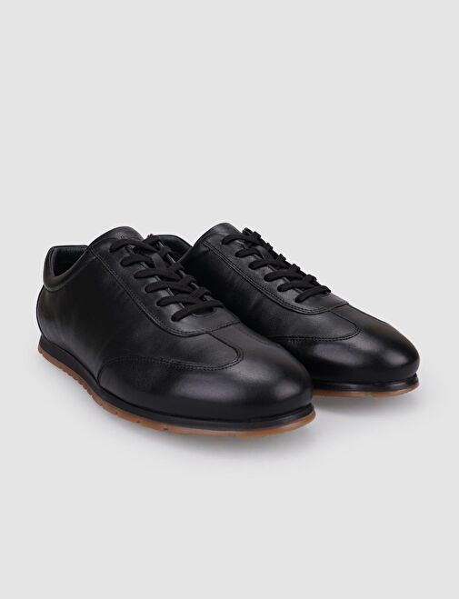 %100 Hakiki Deri Siyah Bağcıklı Erkek Günlük Ayakkabı - Görsel 3