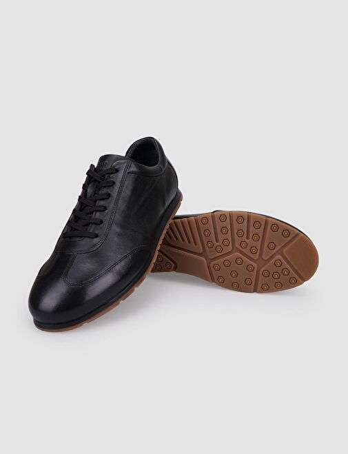 %100 Hakiki Deri Siyah Bağcıklı Erkek Günlük Ayakkabı - Görsel 5