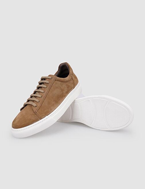 %100 Hakiki Deri Taba Süet Bağcıklı Erkek Spor Ayakkabı - Görsel 5