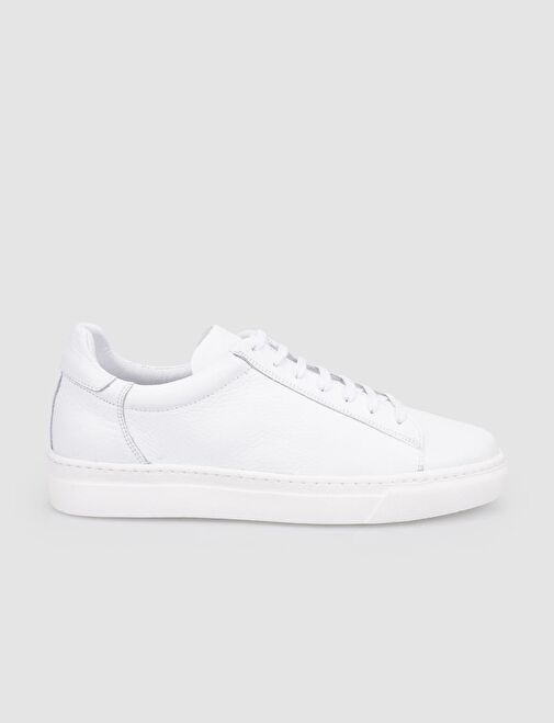 %100 Hakiki Deri Beyaz Bağcıklı Erkek Spor Ayakkabı - Görsel 2