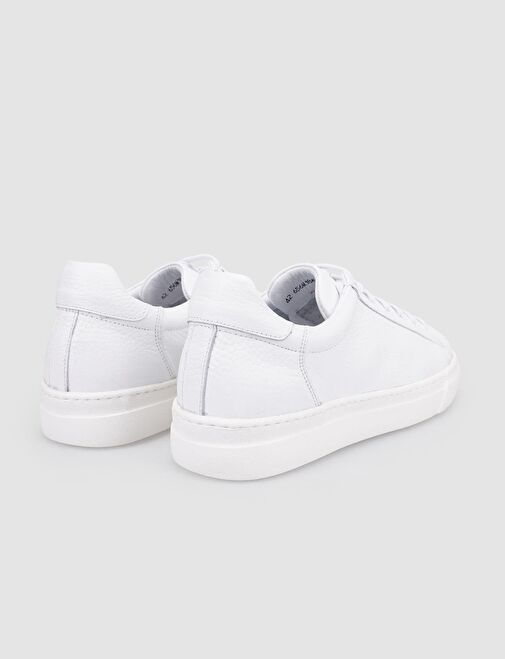 %100 Hakiki Deri Beyaz Bağcıklı Erkek Spor Ayakkabı - Görsel 4