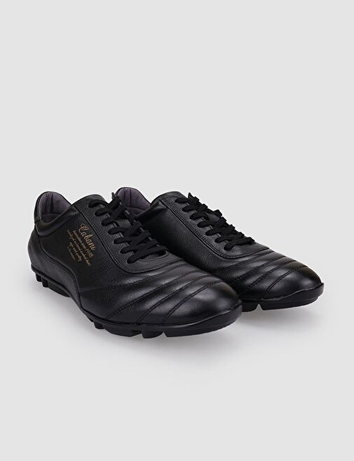 %100 Hakiki Deri Siyah Bağcıklı Halı Saha Ayakkabısı - Görsel 3