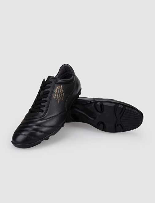 %100 Hakiki Deri Siyah Bağcıklı Halı Saha Ayakkabısı - Görsel 5