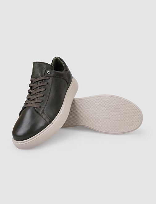 Harrow %100 Hakiki Deri Haki Bağcıklı Erkek Spor Ayakkabı - Görsel 5