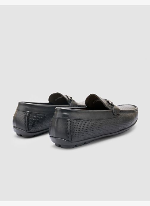 %100 Hakiki Deri Siyah Tokalı Erkek Loafer - Görsel 4