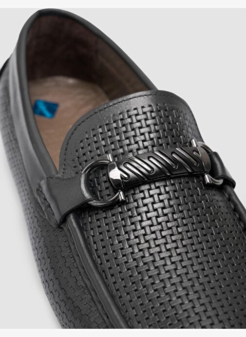 %100 Hakiki Deri Siyah Tokalı Erkek Loafer - Görsel 7