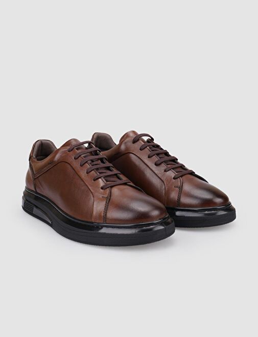 %100 Hakiki Deri Taba Bağcıklı Erkek Spor Ayakkabı - Görsel 3