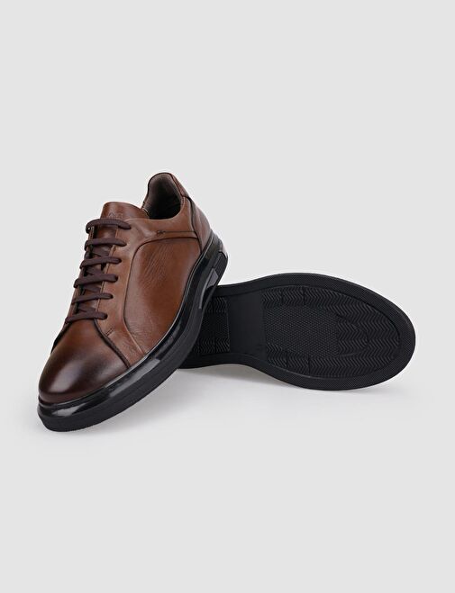 %100 Hakiki Deri Taba Bağcıklı Erkek Spor Ayakkabı - Görsel 5