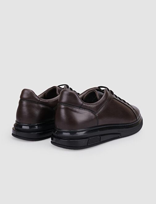 %100 Hakiki Deri Kahverengi Bağcıklı Erkek Spor Ayakkabı - Görsel 4