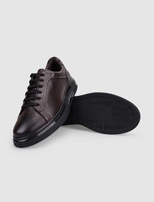 %100 Hakiki Deri Kahverengi Bağcıklı Erkek Spor Ayakkabı - Görsel 5