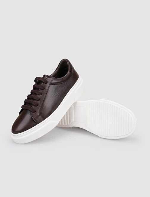 %100 Hakiki Deri Kahverengi Bağcıklı Kadın Ayakkabı - Görsel 5