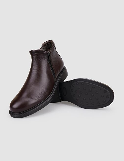 %100 Hakiki Deri Kahverengi Çift Fermuarlı Erkek Günlük Bot - Görsel 5