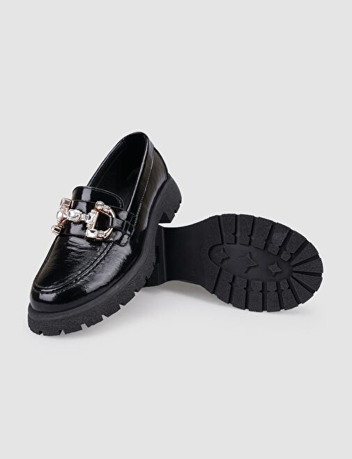 Cabani Ayakkabı Siyah Kadın Rugan Loafer 125504R - Görsel 5
