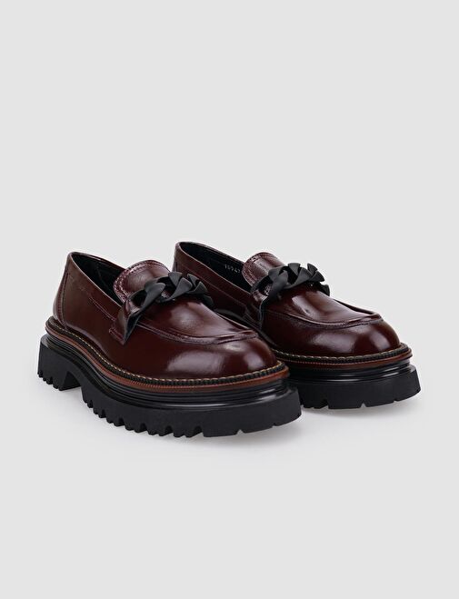 %100 Hakiki Deri Bordo Rugan Toka Detaylı Kadın Günlük Ayakkabı - Görsel 3