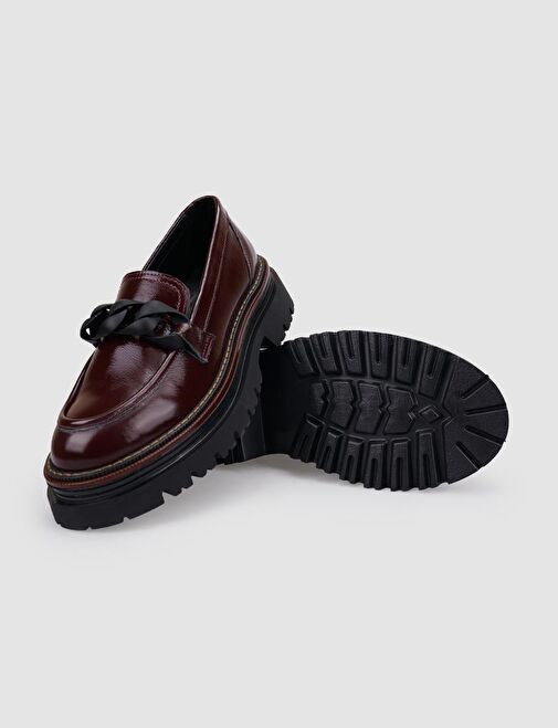 %100 Hakiki Deri Bordo Rugan Toka Detaylı Kadın Günlük Ayakkabı - Görsel 5