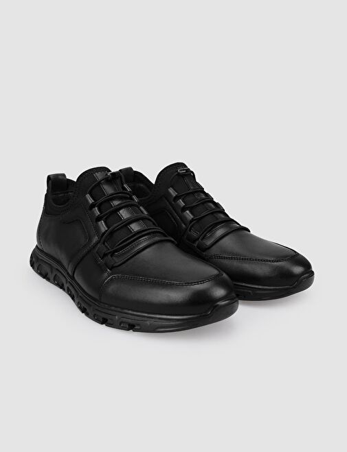 %100 Hakiki Deri Siyah Klips Bağcıklı Erkek Günlük Ayakkabı - Görsel 3