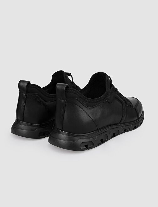 %100 Hakiki Deri Siyah Klips Bağcıklı Erkek Günlük Ayakkabı - Görsel 4