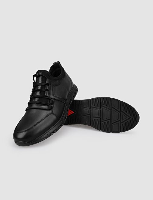 %100 Hakiki Deri Siyah Klips Bağcıklı Erkek Günlük Ayakkabı - Görsel 5