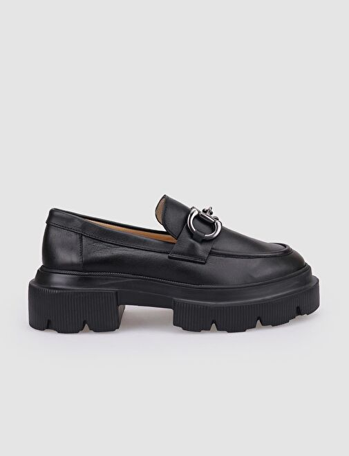 %100 Hakiki Deri Siyah Tokalı Kadın Günlük Ayakkabı - Görsel 2