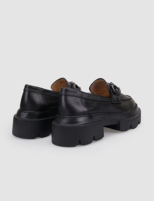 %100 Hakiki Deri Siyah Tokalı Kadın Günlük Ayakkabı - Görsel 4