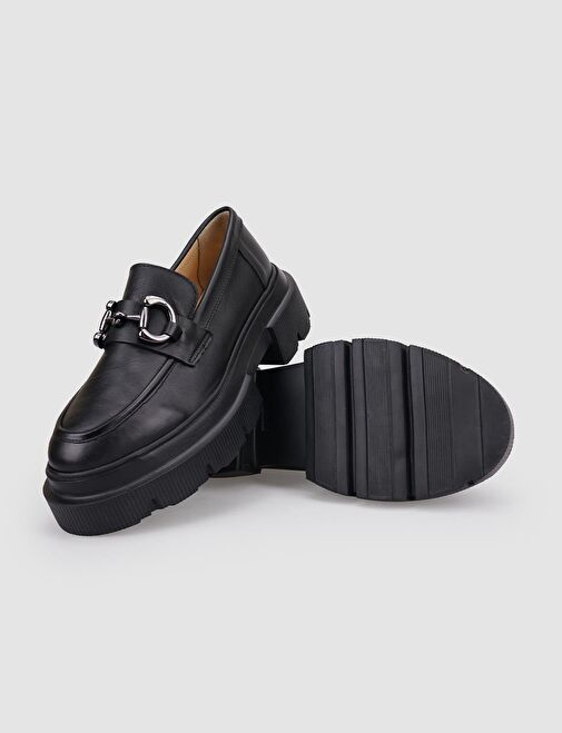 %100 Hakiki Deri Siyah Tokalı Kadın Günlük Ayakkabı - Görsel 5