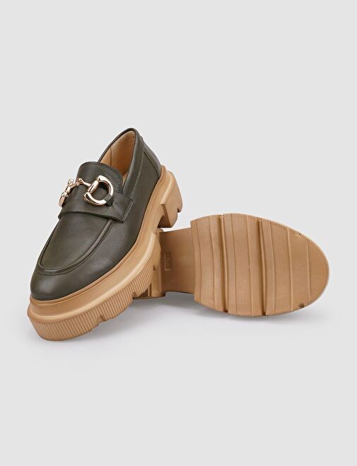 Cabani Ayakkabı Haki Kadın Deri Loafer 126077 - Görsel 5
