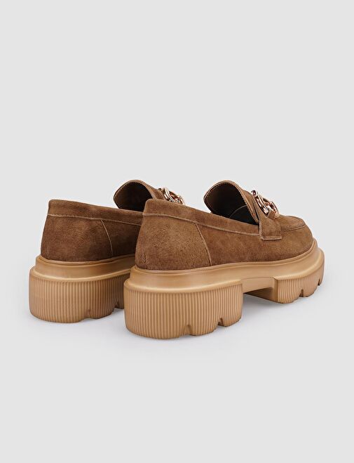 %100 Hakiki Deri Taba Süet Tokalı Kadın Günlük Ayakkabı - Görsel 4