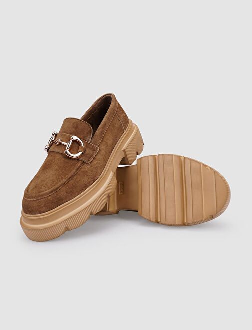 %100 Hakiki Deri Taba Süet Tokalı Kadın Günlük Ayakkabı - Görsel 5