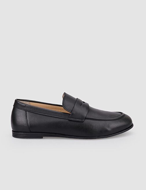 %100 Hakiki Deri Siyah Kadın Loafer - Görsel 2