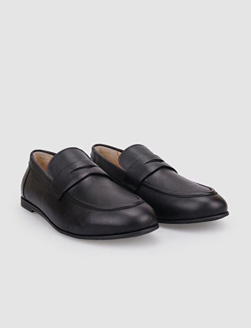 %100 Hakiki Deri Siyah Kadın Loafer - Görsel 3