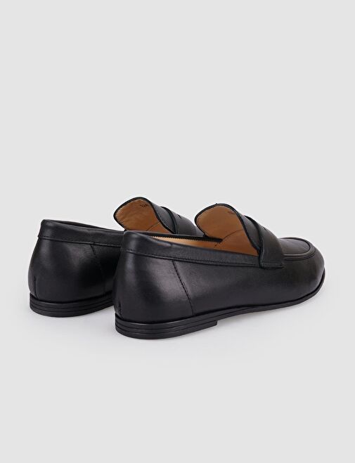 %100 Hakiki Deri Siyah Kadın Loafer - Görsel 4