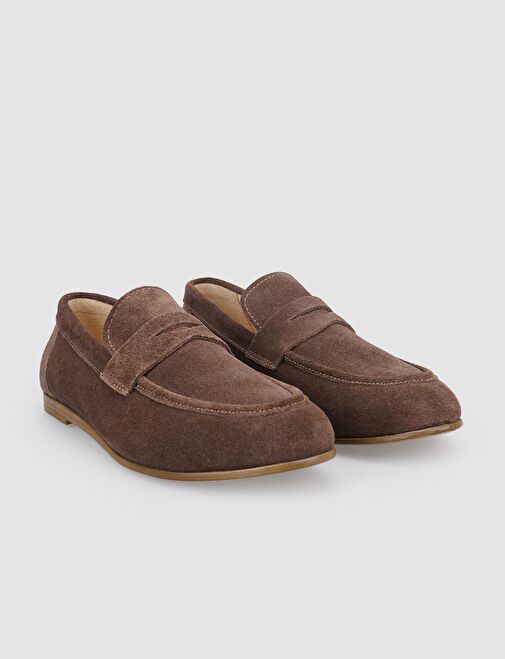 %100 Hakiki Deri Kahverengi Süet Kadın Loafer - Görsel 3