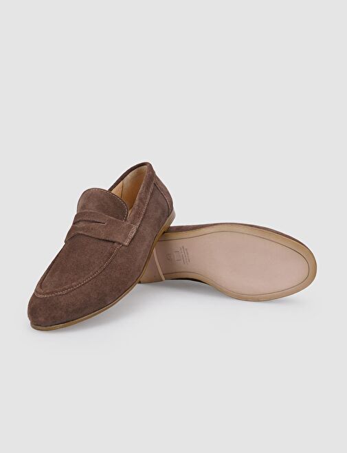 %100 Hakiki Deri Kahverengi Süet Kadın Loafer - Görsel 5