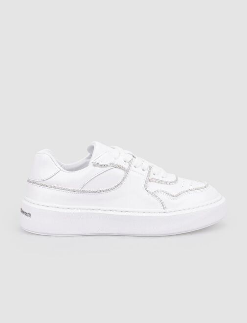 %100 Hakiki Deri Beyaz Rugan Bağcıklı Kadın Spor Ayakkabı - Görsel 2