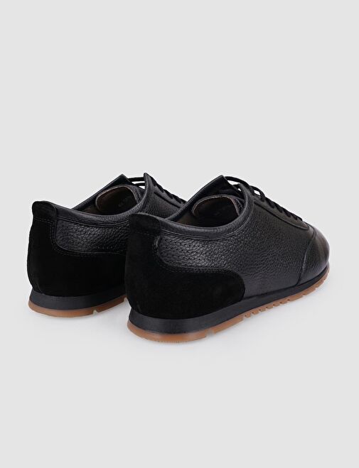 %100 Hakiki Deri Siyah Bağcıklı Erkek Günlük Ayakkabı - Görsel 4