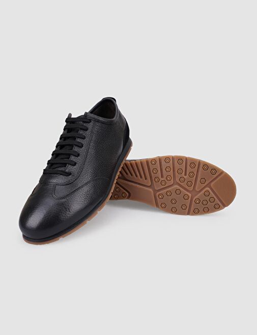 %100 Hakiki Deri Siyah Bağcıklı Erkek Günlük Ayakkabı - Görsel 5