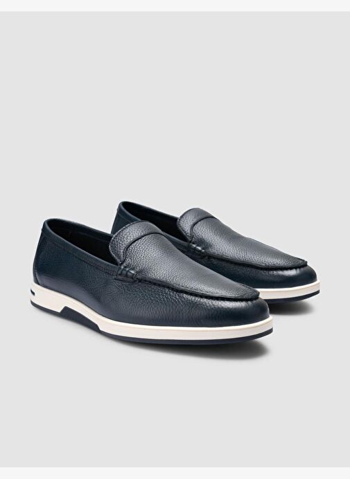 %100 Hakiki Deri Lacivert Erkek Loafer - Görsel 3