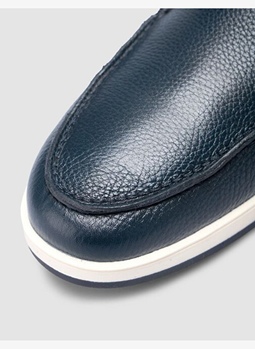%100 Hakiki Deri Lacivert Erkek Loafer - Görsel 8