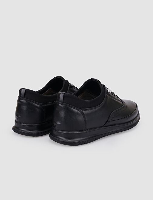 %100 Hakiki Deri Siyah Lastik Bağcıklı Erkek Günlük Ayakkabı - Görsel 4
