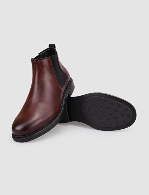 %100 Hakiki Deri Kahverengi Lastikli Erkek Günlük Bot - Görsel 5