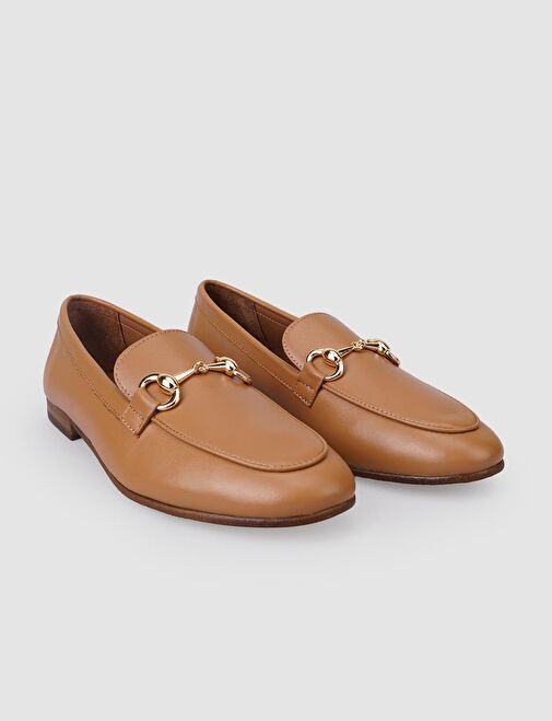 %100 Hakiki Deri Taba Tokalı Kadın Loafer - Görsel 3