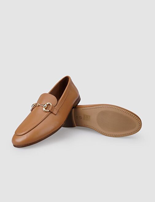 %100 Hakiki Deri Taba Tokalı Kadın Loafer - Görsel 5