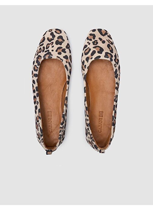 %100 Hakiki Deri Leopar Bej Kadın Babet - Görsel 5