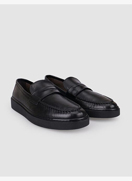 %100 Hakiki Deri Siyah Erkek Günlük Ayakkabı - Görsel 3