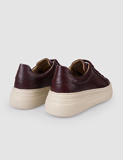 %100 Hakiki Deri Bordo Bağcıklı Kadın Sneaker - Görsel 4