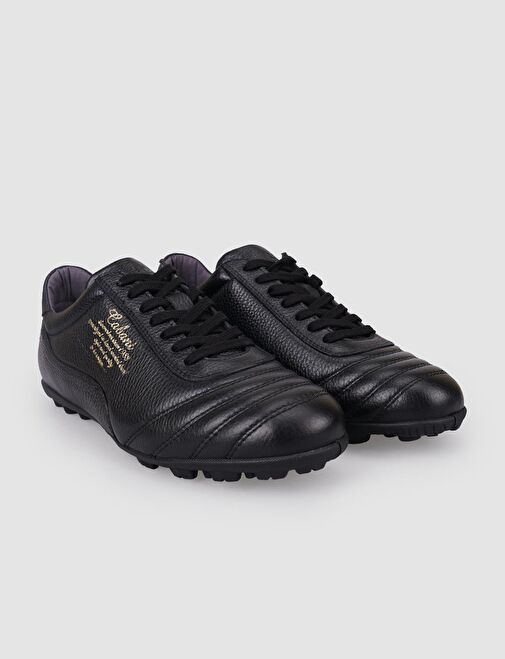 %100 Hakiki Deri Siyah Bağcıklı Erkek Halı Saha Ayakkabısı - Görsel 3