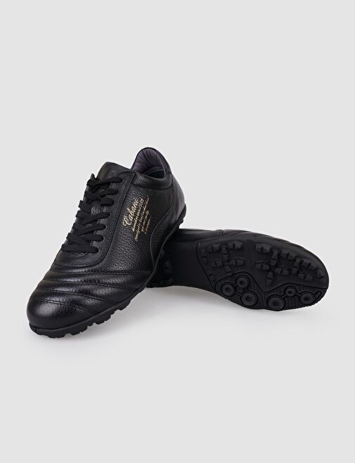 %100 Hakiki Deri Siyah Bağcıklı Erkek Halı Saha Ayakkabısı - Görsel 5