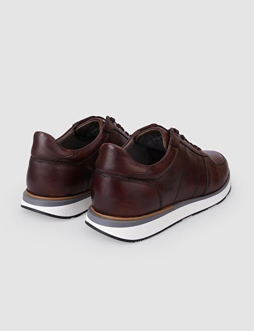 %100 Hakiki Deri Kahverengi Bağcıklı Erkek Spor Ayakkabı - Görsel 4