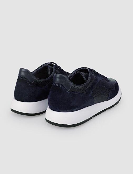 %100 Hakiki Deri Lacivert Erkek Spor Ayakkabı - Görsel 4