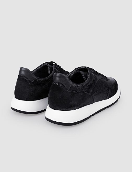 %100 Hakiki Deri Siyah Erkek Spor Ayakkabı - Görsel 4